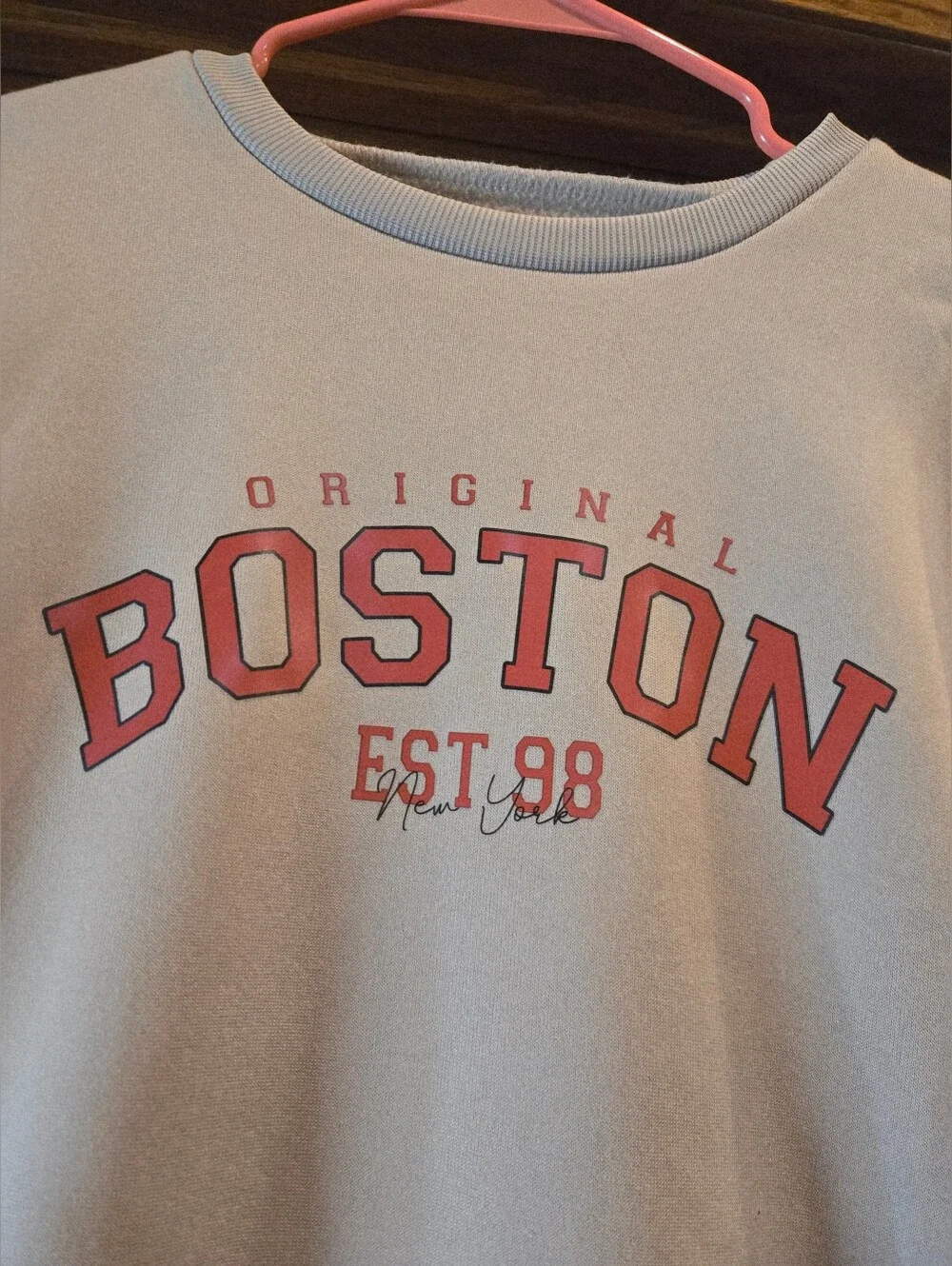 SHEIN Light Tan Sweatshirt with Red Boston Graphic - Picture 3 of 16
